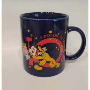Disney Store 10th Anniversary A Decade of Dreams Blue Ceramic Mug Mickey Pluto
